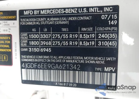 2016 Mercedes-Benz Gl 450 4Matic z USA, uszkodzony, nr VIN 4JGDF6EE9GA621342